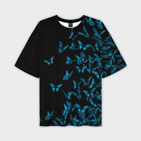 Мужская футболка oversize 3D с принтом Синие бабочки в Курске,  |  | Тематика изображения на принте: бабочка | мотылек | насекомые | синий