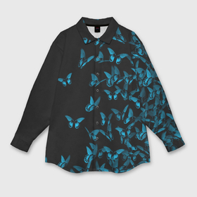 Мужская рубашка oversize 3D с принтом Синие бабочки в Курске,  |  | Тематика изображения на принте: бабочка | мотылек | насекомые | синий