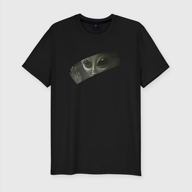 Мужская футболка премиум с принтом Alien в Курске, 92% хлопок, 8% лайкра | приталенный силуэт, круглый вырез ворота, длина до линии бедра, короткий рукав | alien | art | ghbitktw | hello | ufo | ykj | арт | нло | привет | пришелец | стекло