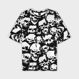 Мужская футболка oversize 3D с принтом Черепа в Петрозаводске,  |  | skull | паттерн | черно белый