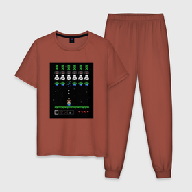 Мужская пижама хлопок с принтом Minecraft (Захватчики) в Тюмени, 100% хлопок | брюки и футболка прямого кроя, без карманов, на брюках мягкая резинка на поясе и по низу штанин
 | 0x000000123 | invaders | minecraft | захватчики | майнкрафт