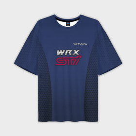 Мужская футболка oversize 3D с принтом Subaru wrx sti ,  |  | impreza | sport car | sti | subaru | wrx | авто | логотип | синяя | субарик | субару