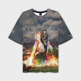 Мужская футболка oversize 3D с принтом Ким Чен Ын на Единороге в Екатеринбурге,  |  | 