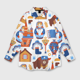 Мужская рубашка oversize 3D с принтом Традиционный поп арт в Екатеринбурге,  |  | pop art | style | балалайка | матрешка | медведь | поп арт | яркие | яркое
