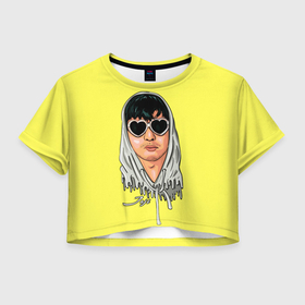 Женская футболка Crop-top 3D с принтом Joji heart glasses в Тюмени, 100% полиэстер | круглая горловина, длина футболки до линии талии, рукава с отворотами | joji | джоджи