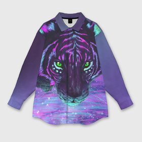 Мужская рубашка oversize 3D с принтом Киса ,  |  | cat | tiger | кот | тигр