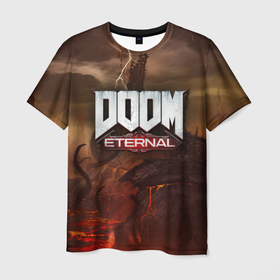 Мужская футболка 3D с принтом DOOM Eternal в Екатеринбурге, 100% полиэфир | прямой крой, круглый вырез горловины, длина до линии бедер | doom | doomguy | slayer | вечный | дум | думгай | палач рока
