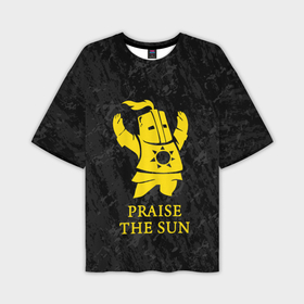 Мужская футболка oversize 3D с принтом Praise the Sun в Санкт-Петербурге,  |  | dark souls | game | gamer | knight | play | player | praise the sun | дарк соулс | доспехи | игры | надпись | рыцарь | темные души