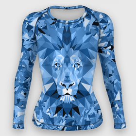Женский рашгард 3D с принтом Сине бело голубой лев ,  |  | fczp | spb | zenit | белый | геометрия | зенит | питер | санкт петербург | синий | спб | треугольники