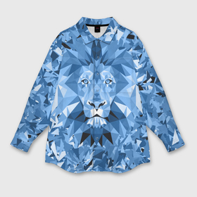 Мужская рубашка oversize 3D с принтом Сине бело голубой лев в Екатеринбурге,  |  | Тематика изображения на принте: fczp | spb | zenit | белый | геометрия | зенит | питер | санкт петербург | синий | спб | треугольники