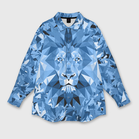 Женская рубашка oversize 3D с принтом Сине бело голубой лев в Новосибирске,  |  | fczp | spb | zenit | белый | геометрия | зенит | питер | санкт петербург | синий | спб | треугольники