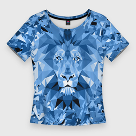 Женская футболка 3D Slim с принтом Сине бело голубой лев в Санкт-Петербурге,  |  | fczp | spb | zenit | белый | геометрия | зенит | питер | санкт петербург | синий | спб | треугольники