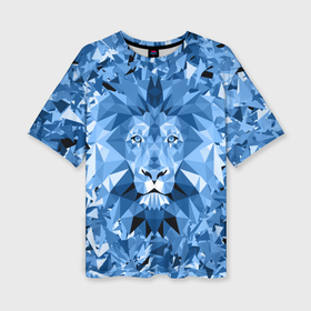 Женская футболка oversize 3D с принтом Сине бело голубой лев в Белгороде,  |  | fczp | spb | zenit | белый | геометрия | зенит | питер | санкт петербург | синий | спб | треугольники