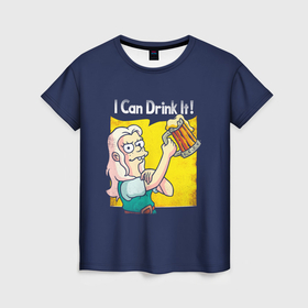 Женская футболка 3D с принтом Disenchantment.I Can Drink It! в Тюмени, 100% полиэфир ( синтетическое хлопкоподобное полотно) | прямой крой, круглый вырез горловины, длина до линии бедер | Тематика изображения на принте: bean | beer | disenchantment | elfo | futurama | luci | mattgroening | netflix | princess | simpsons | бин | люси | люци | мэтгроунинг | разочарование | симпсоны | элфо