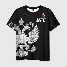 Мужская футболка 3D с принтом Хабиб Нурмагомедов   герб России в Курске, 100% полиэфир | прямой крой, круглый вырез горловины, длина до линии бедер | 