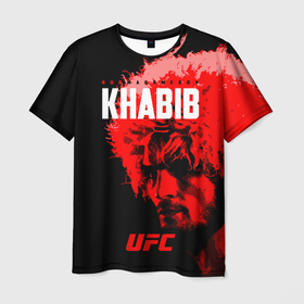 Мужская футболка 3D с принтом Хабиб Нурмагомедов UFC в Тюмени, 100% полиэфир | прямой крой, круглый вырез горловины, длина до линии бедер | 