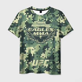 Мужская футболка 3D с принтом UFC Хабиб Нурмагомедов камуфляж в Кировске, 100% полиэфир | прямой крой, круглый вырез горловины, длина до линии бедер | Тематика изображения на принте: 
