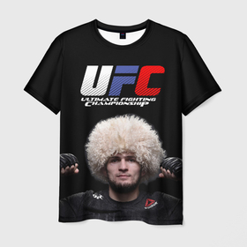 Мужская футболка 3D с принтом UFC Хабиб Нурмагомедов в Екатеринбурге, 100% полиэфир | прямой крой, круглый вырез горловины, длина до линии бедер | Тематика изображения на принте: 