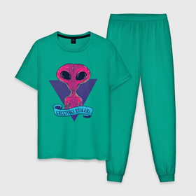 Мужская пижама хлопок с принтом Пришелец в Курске, 100% хлопок | брюки и футболка прямого кроя, без карманов, на брюках мягкая резинка на поясе и по низу штанин
 | alien | aliens | инопланетяне | инопланетянин | нло | пришелец | пришельцы | чужой