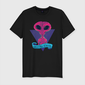 Мужская футболка хлопок Slim с принтом Пришелец в Тюмени, 92% хлопок, 8% лайкра | приталенный силуэт, круглый вырез ворота, длина до линии бедра, короткий рукав | alien | aliens | инопланетяне | инопланетянин | нло | пришелец | пришельцы | чужой