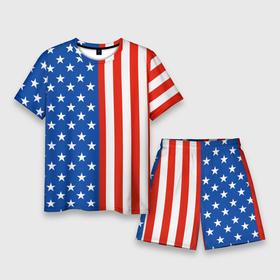 Мужской костюм с шортами 3D с принтом Американский Флаг в Санкт-Петербурге,  |  | америка | вашингтон | звезды | патриот | сша | трамп | триколор