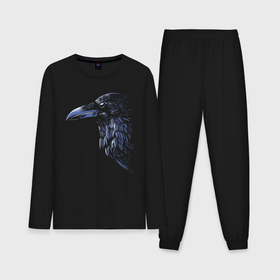 Мужская пижама с лонгсливом хлопок с принтом Ночной ворон в Курске,  |  | ворон | глаз | клюв | минимализм | ночь | перья | птица | рисунок | тень | хищник