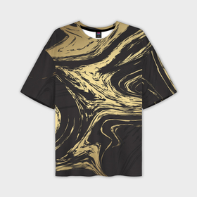Мужская футболка oversize 3D с принтом Золотые реки в Петрозаводске,  |  | абстракция | золото | иллюзия | линии | река