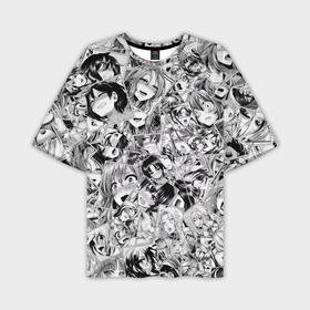 Мужская футболка oversize 3D с принтом Manga ahegao ,  |  | Тематика изображения на принте: ahegao | manga | ахегао | комиксы | лицо | манга | паттрен | чернобелый | эмоции