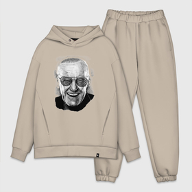 Мужской костюм хлопок OVERSIZE с принтом Стен Ли в Кировске,  |  | stan | stan lee | автор | знаменитость. личность | комиксы | легенда | лицо | очки | писатель | портрет | редактор | стен | стен ли | художник