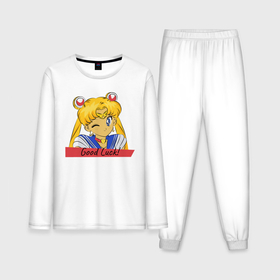 Мужская пижама с лонгсливом хлопок с принтом Sailor Moon Good Luck ,  |  | good luck | goodluck | sailor moon | sailormoon | мультик | мультяшка | надпись | сейлор мун | сейлормун | сэйлормун | удачи