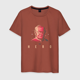 Мужская футболка хлопок с принтом Stan Lee. The Hero в Санкт-Петербурге, 100% хлопок | прямой крой, круглый вырез горловины, длина до линии бедер, слегка спущенное плечо. | Тематика изображения на принте: комиксы | стен ли | стэн