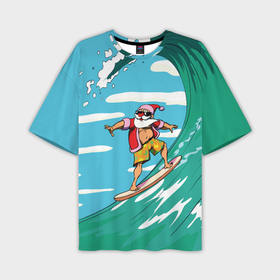Мужская футболка oversize 3D с принтом Summer Santa   surfing в Новосибирске,  |  | Тематика изображения на принте: cool | creative | design | holiday | merry christmas | new year | sea | summer | surfing | wave | волна | дизайн | канары | креатив | круто | лето | море | новый год | рождество | сёрфинг