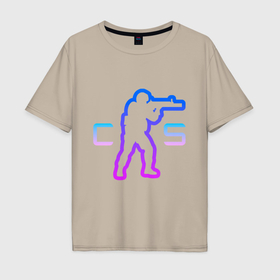 Мужская футболка хлопок Oversize с принтом CS   логотип с бойцом в Санкт-Петербурге, 100% хлопок | свободный крой, круглый ворот, “спинка” длиннее передней части | counter strike | cs 1.6 | кантра | контр страйк | контра | кс