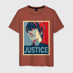 Мужская футболка хлопок с принтом Правосудие Ягами Лайта , 100% хлопок | прямой крой, круглый вырез горловины, длина до линии бедер, слегка спущенное плечо. | anime | death note | аниме | ягами лайт