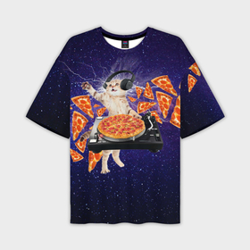 Мужская футболка oversize 3D с принтом Пицца   Кот ,  |  | Тематика изображения на принте: cat | galaxy | lightning | pizza | грозовой кошак | диджей | космос | кот | котики | котэ | кошак | метеориты | молния | пицца | прикол | приколы с котами | прикольная