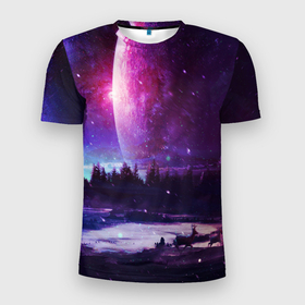 Мужская футболка 3D Slim с принтом Северный закат , 100% полиэстер с улучшенными характеристиками | приталенный силуэт, круглая горловина, широкие плечи, сужается к линии бедра | galaxy | nebula | neon | space | star | абстракция | вселенная | галактика | звезда | звезды | космический | неон | неоновый | неоновый космос | планеты