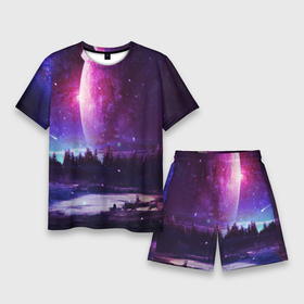 Мужской костюм с шортами 3D с принтом Северный закат в Курске,  |  | galaxy | nebula | neon | space | star | абстракция | вселенная | галактика | звезда | звезды | космический | неон | неоновый | неоновый космос | планеты