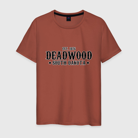 Мужская футболка хлопок с принтом Deadwood (Дедвуд) в Тюмени, 100% хлопок | прямой крой, круглый вырез горловины, длина до линии бедер, слегка спущенное плечо. | Тематика изображения на принте: deadwood | америка | город | дедвуд | южная дакота