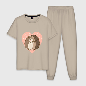Мужская пижама хлопок с принтом Влюбленные   ёжики , 100% хлопок | брюки и футболка прямого кроя, без карманов, на брюках мягкая резинка на поясе и по низу штанин
 | Тематика изображения на принте: 