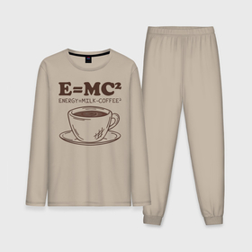 Мужская пижама с лонгсливом хлопок с принтом Energy  Milk and Coffee 2 в Екатеринбурге,  |  | Тематика изображения на принте: cappuccino | espresso | latte | капучино | кофе | латте | молоко | ньютон | физика | формула | чашка | энергия | эспрессо