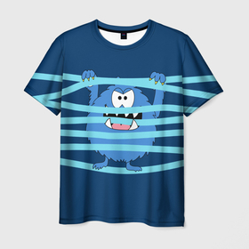 Мужская футболка 3D с принтом Blue monster в Белгороде, 100% полиэфир | прямой крой, круглый вырез горловины, длина до линии бедер | Тематика изображения на принте: 