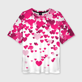 Женская футболка oversize 3D с принтом Сердца розовые падают ,  |  | 