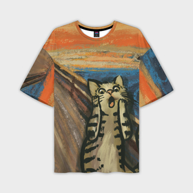 Мужская футболка oversize 3D с принтом Крик котика в Петрозаводске,  |  | cat | картина | кот | котик | котики | коты | котэ | кошак | крик | мем | приколы