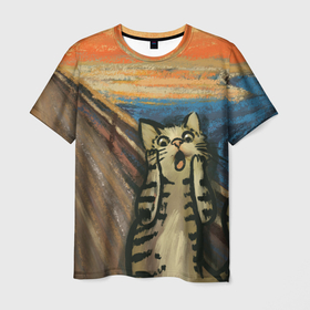 Мужская футболка 3D с принтом Крик котика в Кировске, 100% полиэфир | прямой крой, круглый вырез горловины, длина до линии бедер | cat | картина | кот | котик | котики | коты | котэ | кошак | крик | мем | приколы
