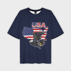 Мужская футболка oversize 3D с принтом USA   flag and eagle в Петрозаводске,  |  | america | bald | bir | eagle | flag | stars and stripes | usa | америка | белоголовый | графика | жизни | звездно полосатый | иллюстрация | искусство | карта | контур | летит | мода | орёл | птица | рисунок | силуэт | символ