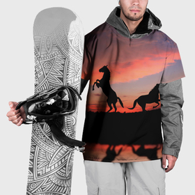 Накидка на куртку 3D с принтом Кони на закате , 100% полиэстер |  | животные | закат | кони | конь | лошади | лошадь | природа