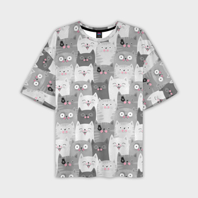 Мужская футболка oversize 3D с принтом Коты ,  |  | animals | cats | collage | funny | kind | kittens | pets | белые | большие | весёлые | глаза | графика | добрые | домашние | животные | иллюстрация | картинка | коллаж | коты | котята | круглые | мода | молодежная | полосатые