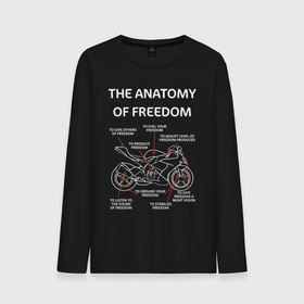 Мужской лонгслив хлопок с принтом The anatomy of freedom , 100% хлопок |  | анатомия | байкер | колёса | мотоцикл | свобода | скорость | схема