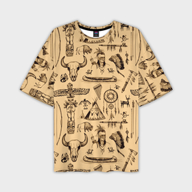 Мужская футболка oversize 3D с принтом Индейский паттерн в Белгороде,  |  | африка | буйвол | индейцы | каной | ловец снов | лодка | лук | орёл | перо | перья | рога | стрелы | татуировка | типи | томагавк | топор | трубка | фигвам | череп | этно