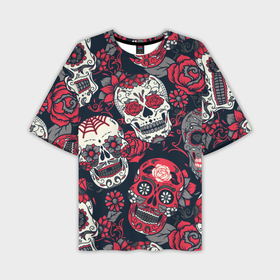 Мужская футболка oversize 3D с принтом Мексиканские черепа в день мертвых в Кировске,  |  | графика | день мертвых | знак | иллюстрация | искусство | картинка | мексика | мексиканские | мода | национальный | орнамент | паутина | поминки | праздник | рисунок | розы | ромашки | символ | стиль